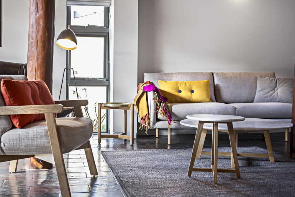 Warm lighting in scandi living room