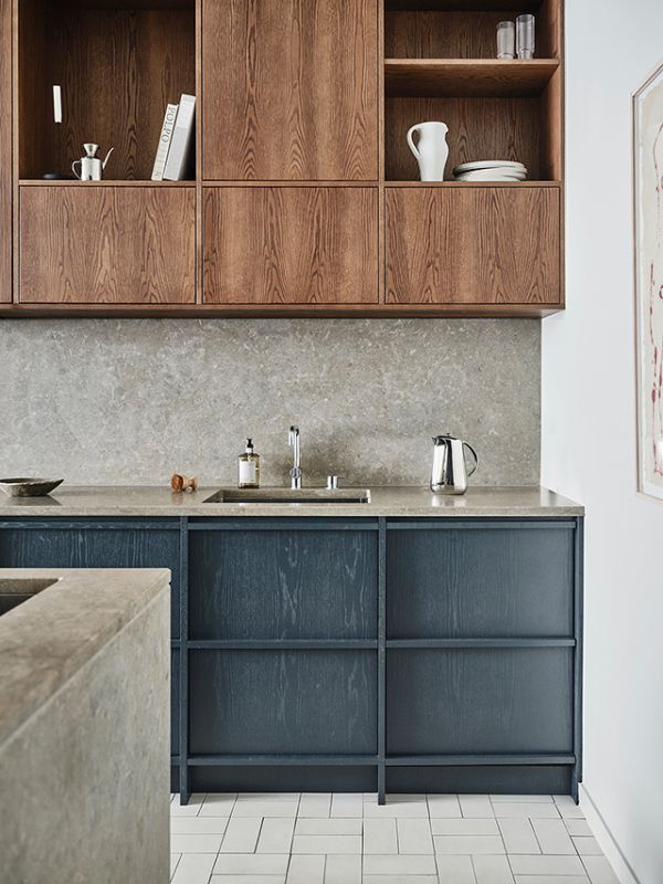 painted oak cabintery nordic stone kitchen modern kitchen