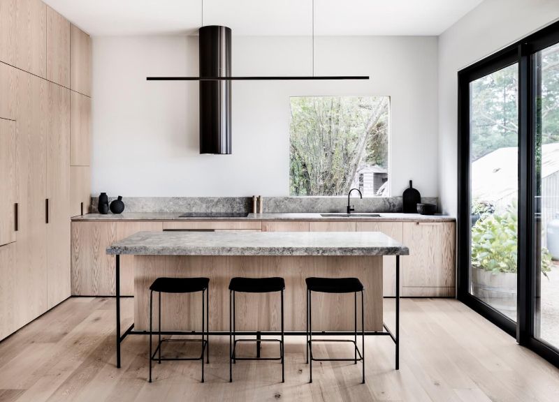 timber kitchen minimal modern bar stools danish style architectural kitchen studio esteta