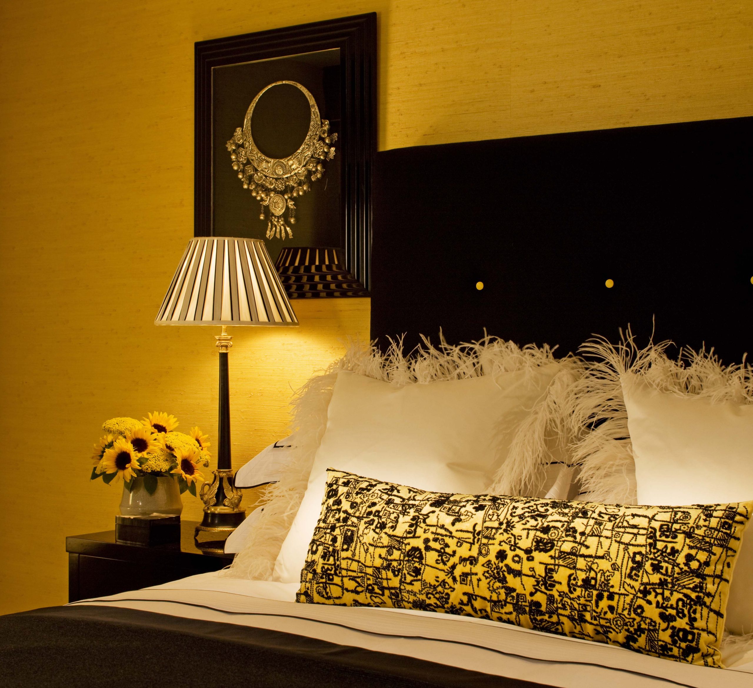golden-yellow-bold-colour-luxury-bedroom-layered-textiles